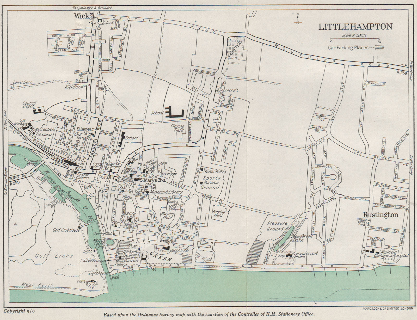 LITTLEHAMPTON vintage town/city plan. Sussex. WARD LOCK 1950 old vintage map